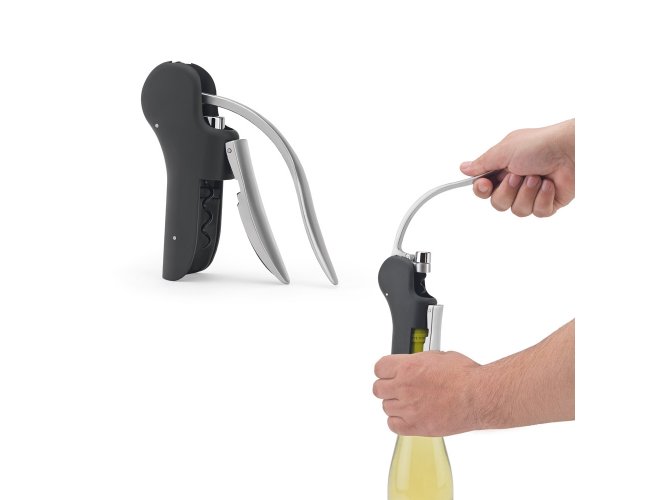 Saca-rolhas em ABS e zinco com alavanca automática para abertura fácil