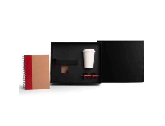 Kit Copo Em Fibra De Bambu, Caderno E Caneta - Vermelho - 3 Pçs