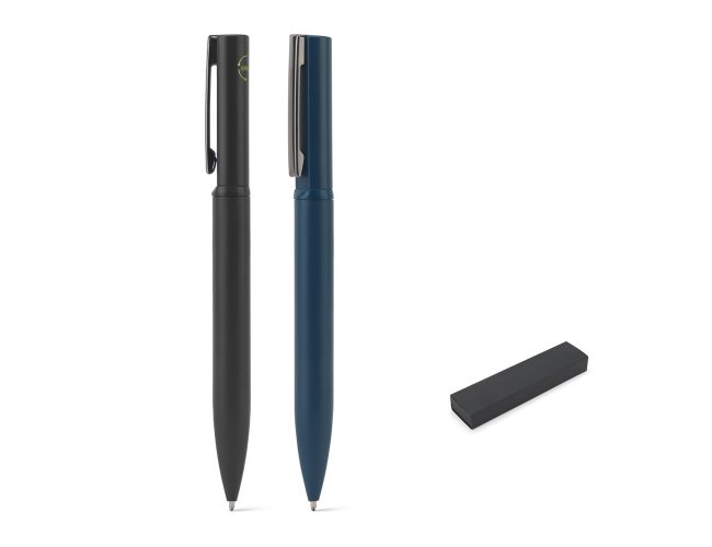 Esferogr�fica elegante em metal 60% reciclado com escrita em azul