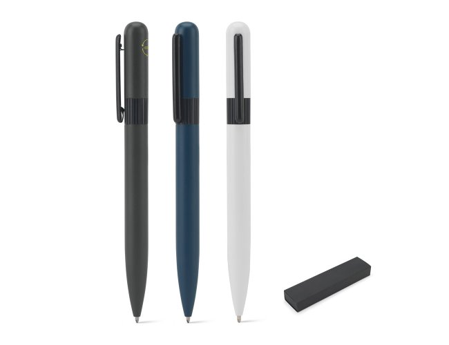 DANTAS. Esferogr�fica em metal 60% reciclado com design arredondado e escrita em preto