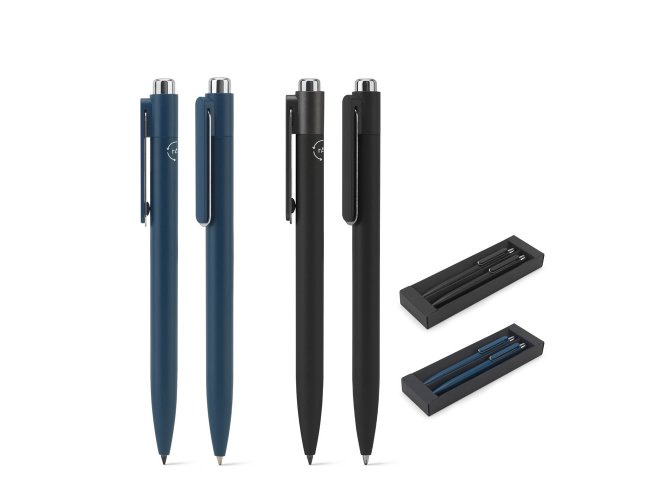 Conjunto composto por uma esferogr�fica e uma caneta sem tinta, ambas em alum�nio 94% reciclado