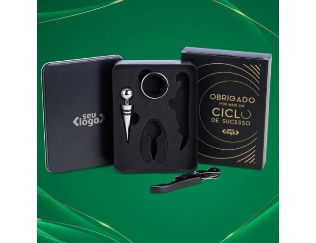 Conjunto De 4 Pecas Para Vinho Com Estojo Em Aluminio