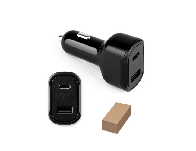 Adaptador de isqueiro com porta USB-A 18W e USB-C 20W em 100% rABS