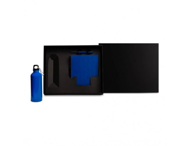 Kit Com Squeeze, Caneta E Caderno - Azul - 3 Pçs