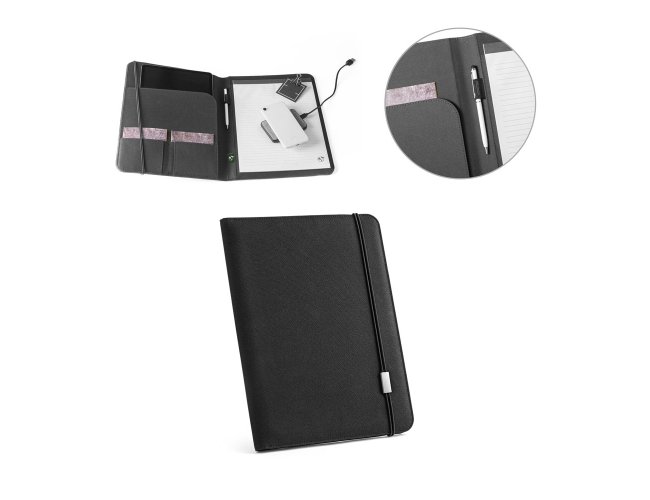 Pasta A4 em poliéster 100% reciclado 300D com caderno com 40 páginas pautadas