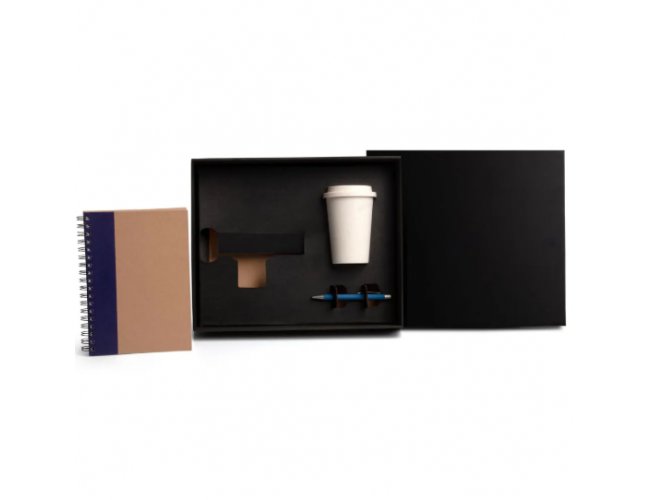 Kit Copo Em Fibra De Bambu, Caderno E Caneta - Azul - 3 P�s