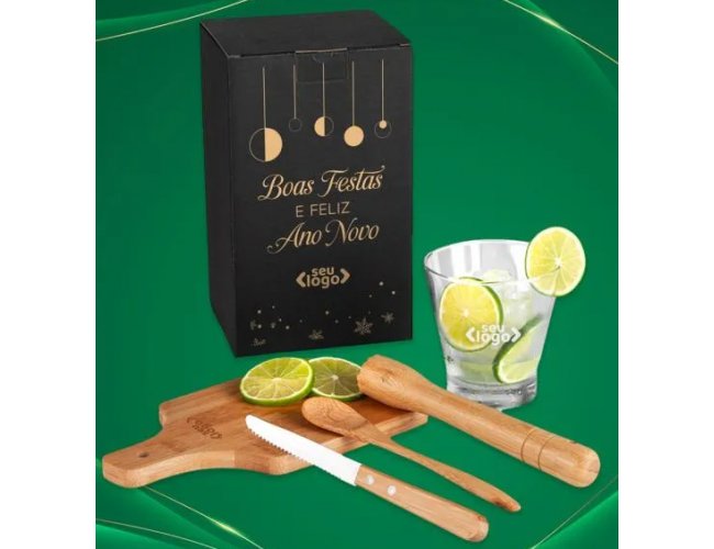 Kit Para Caipirinha Em Bambu / Madeira / Inox - 0,35 L - 5 Ps