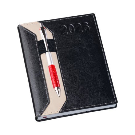 Agenda Clssica com Suporte de Caneta Preta